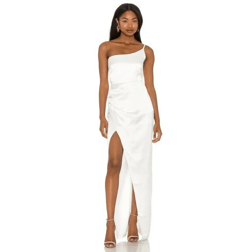 Nookie Grace One Shoulder Gown Ivory White Satin